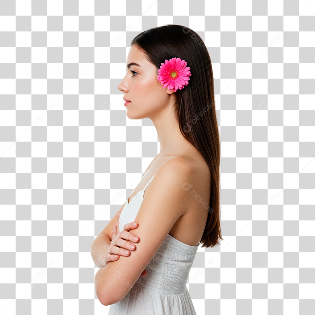 Mulher com Flor Conscientização de Outubro Rosa PNG Transparente