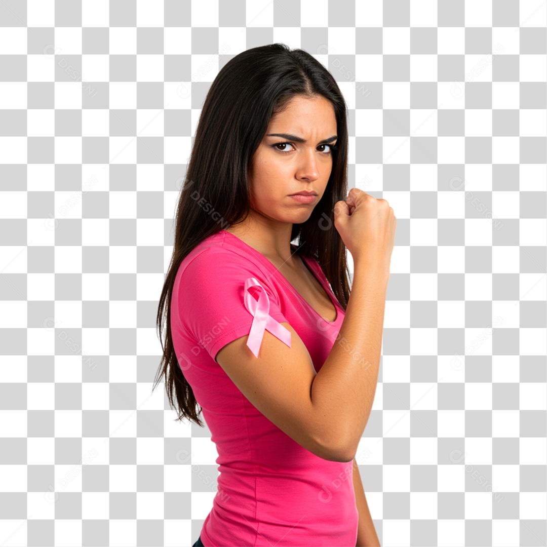 Mulher com Roupa Rosa Conscientização de Outubro Rosa PNG Transparente