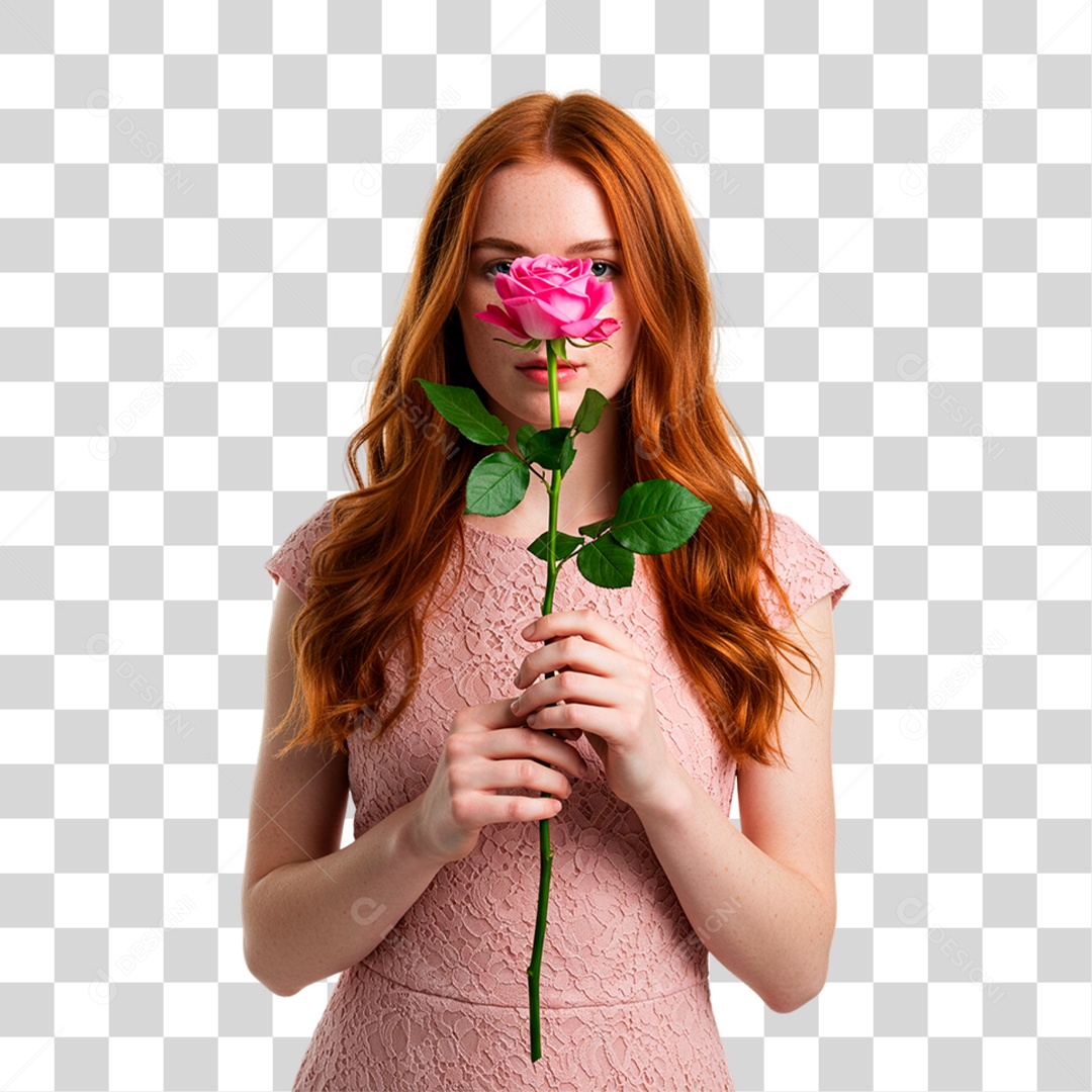 Mulher Segurando Flor Conscientização de Outubro Rosa PNG Transparente