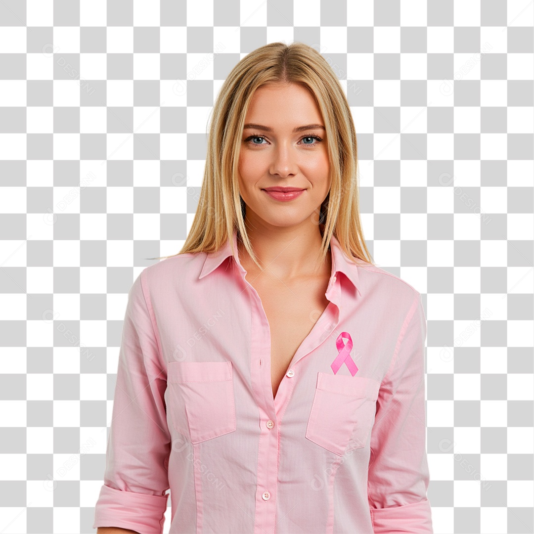 Mulher com Roupa Rosa Conscientização de Outubro Rosa PNG Transparente