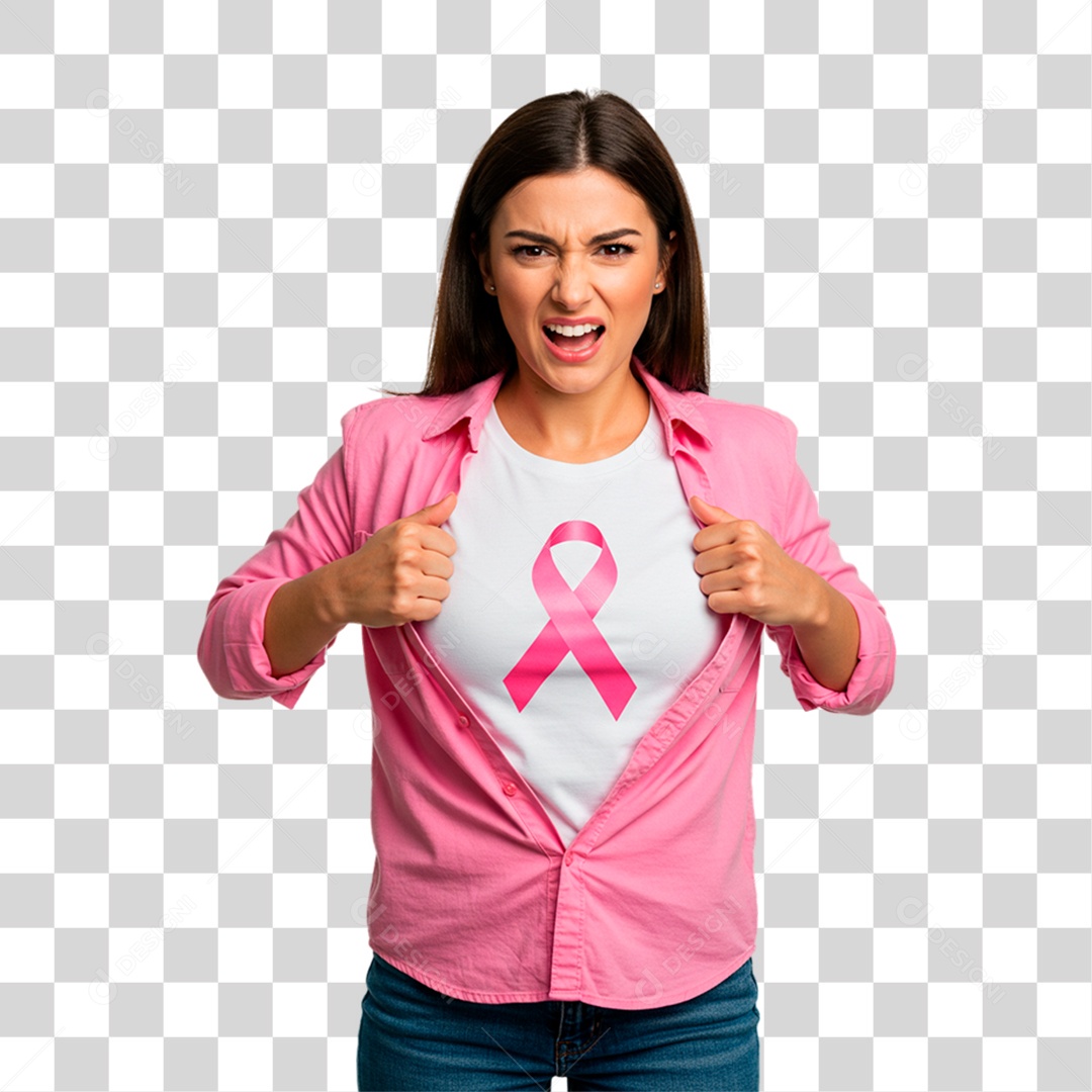 Mulher com Roupa Rosa Conscientização de Outubro Rosa PNG Transparente