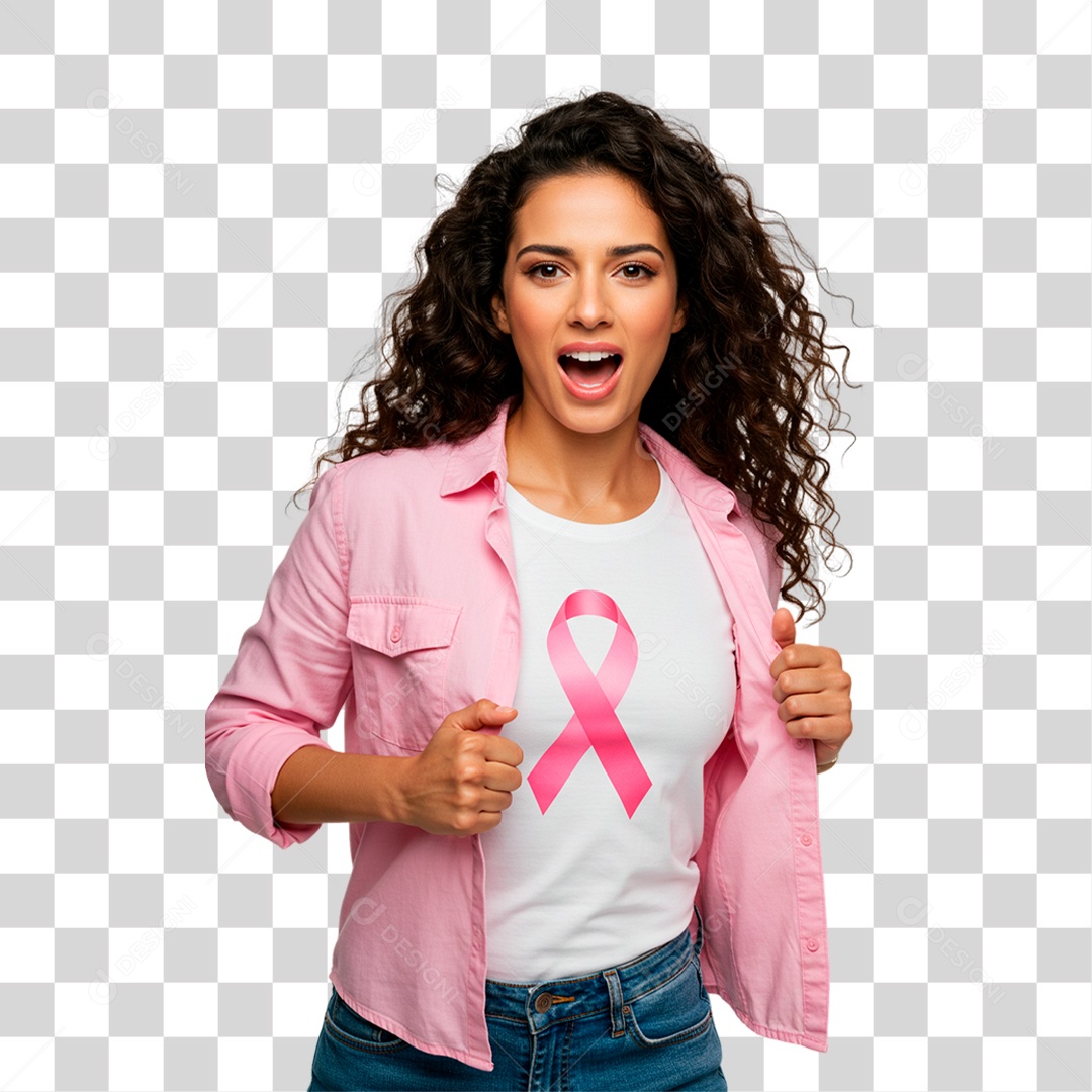 Mulher com Roupa Rosa Conscientização de Outubro Rosa PNG Transparente