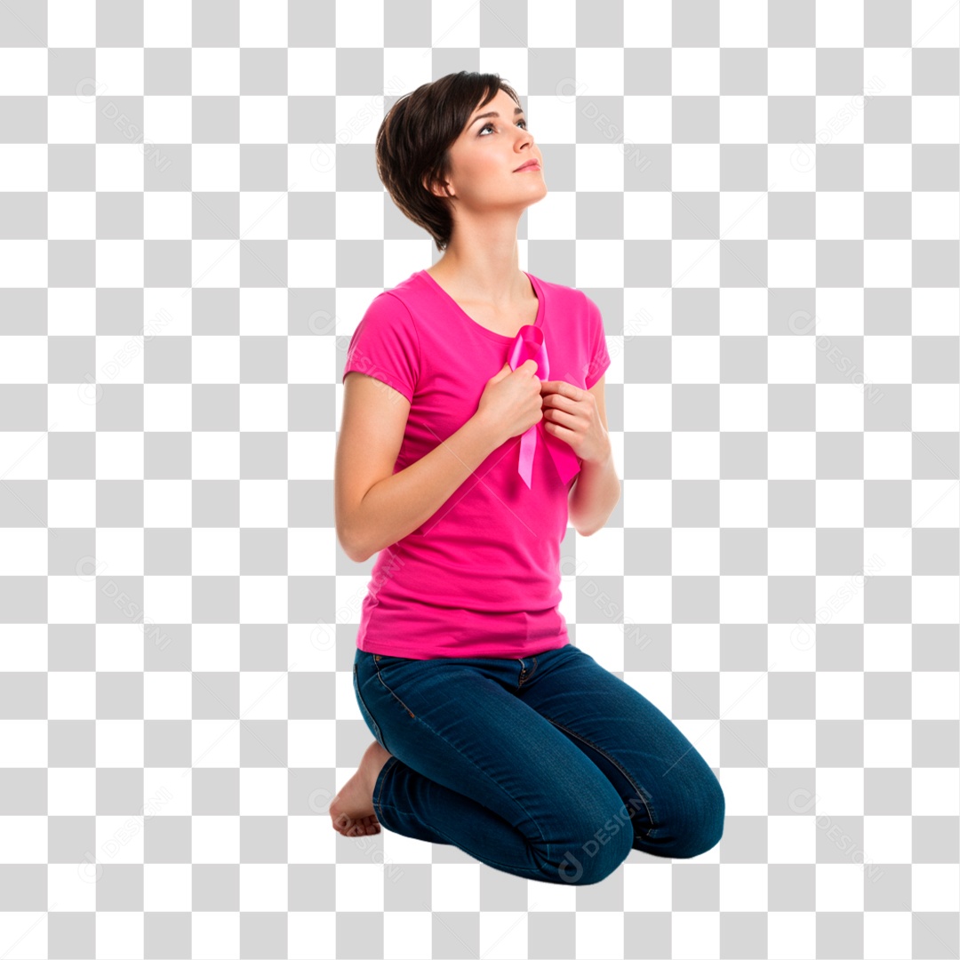 Mulher com Roupa Rosa Conscientização de Outubro Rosa PNG Transparente