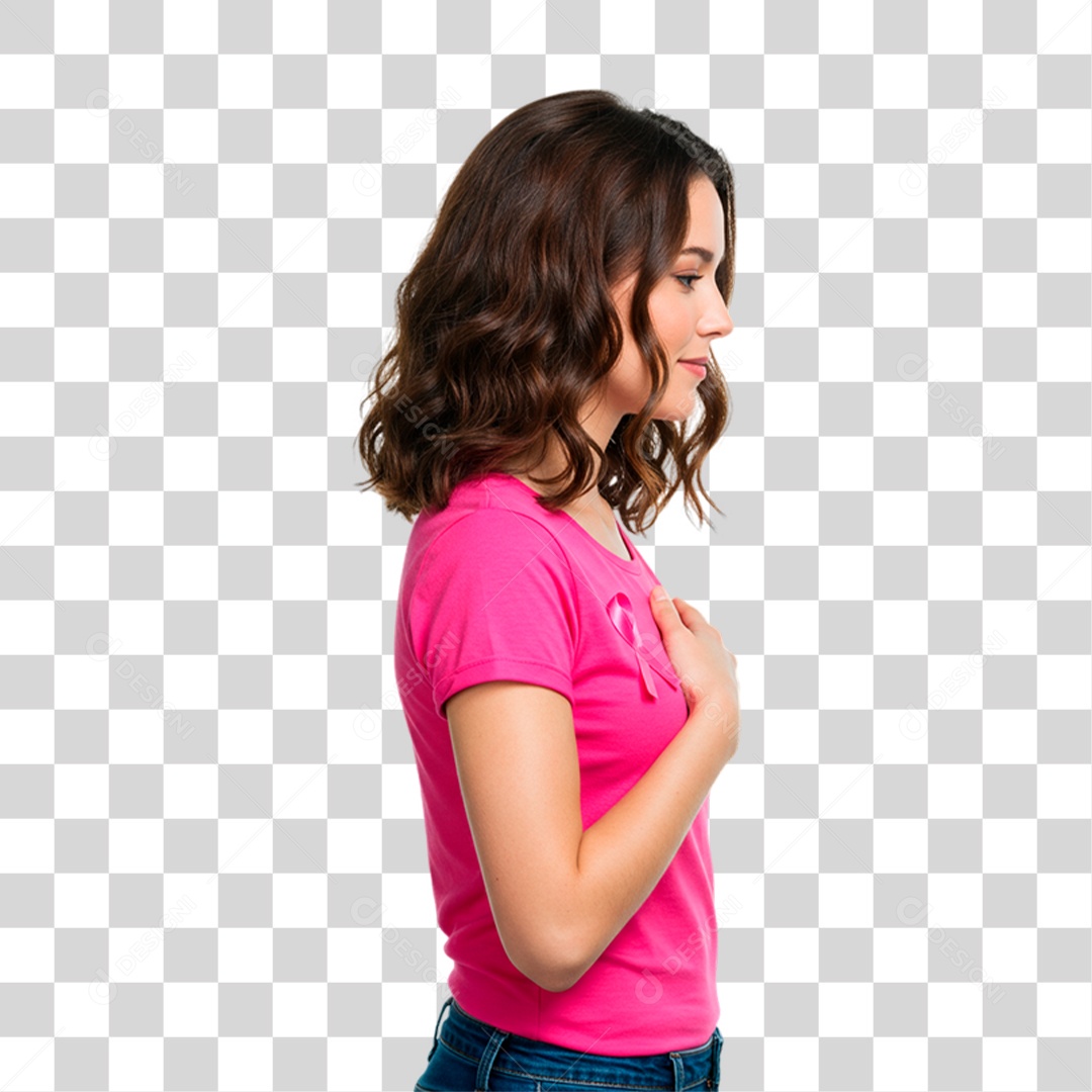 Mulher com Roupa Rosa Conscientização de Outubro Rosa PNG Transparente