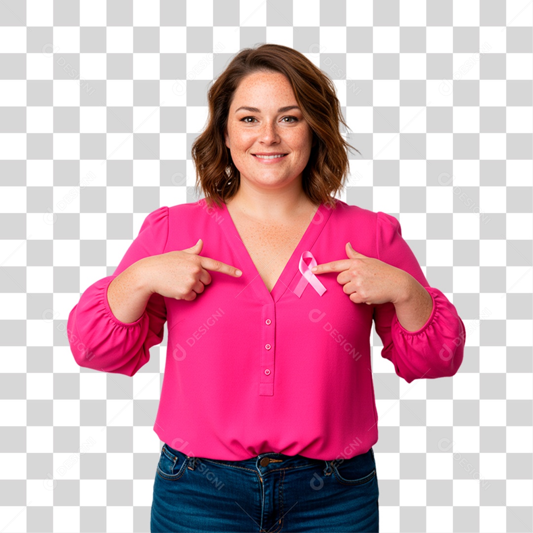 Mulher com Roupa Rosa Conscientização de Outubro Rosa PNG Transparente
