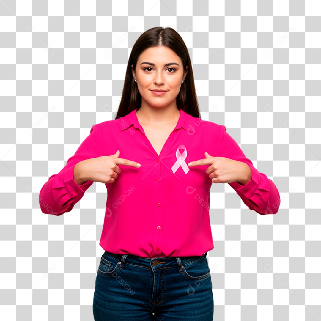 Mulher com Roupa Rosa Conscientização de Outubro Rosa PNG Transparente