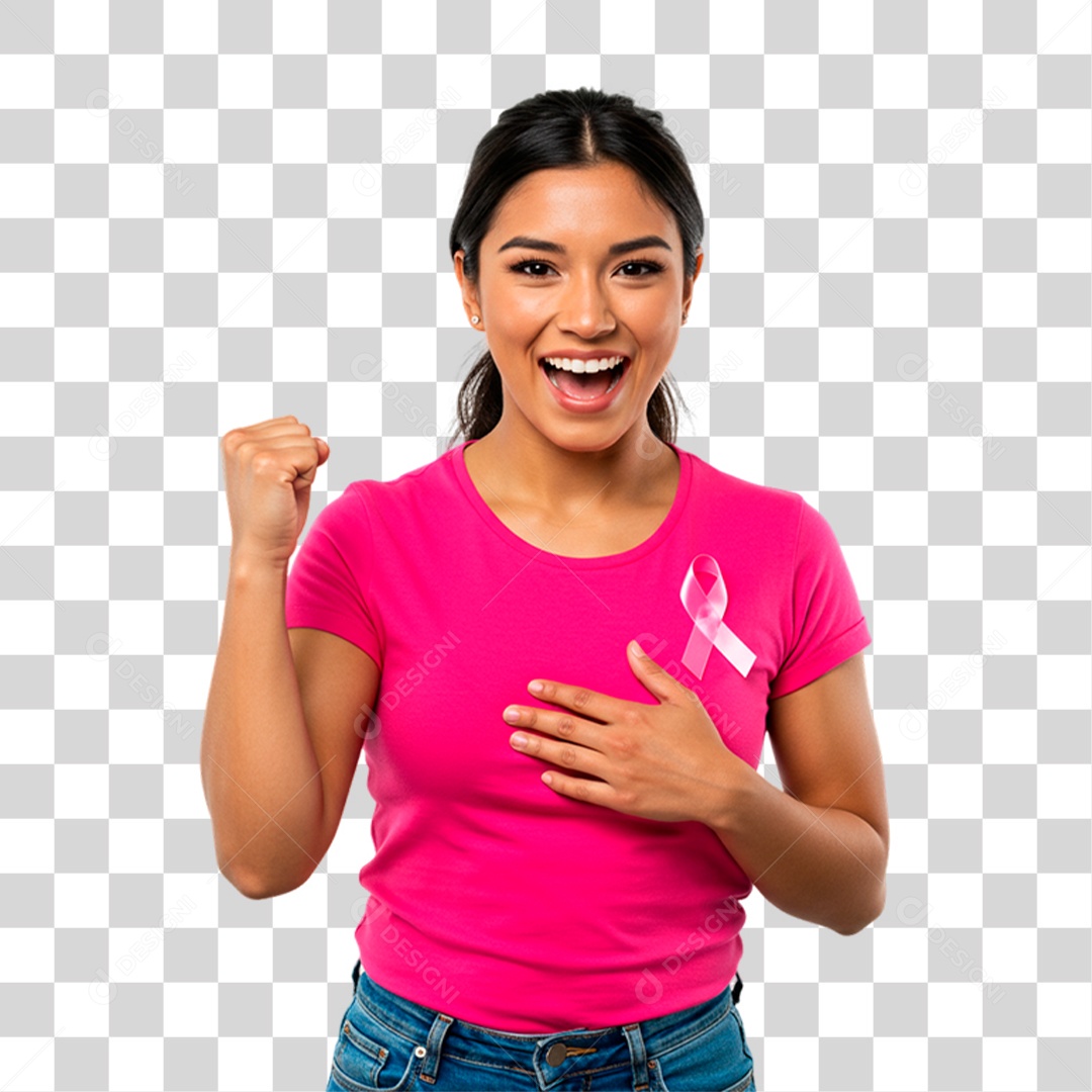 Mulher com Roupa Rosa Conscientização de Outubro Rosa PNG Transparente