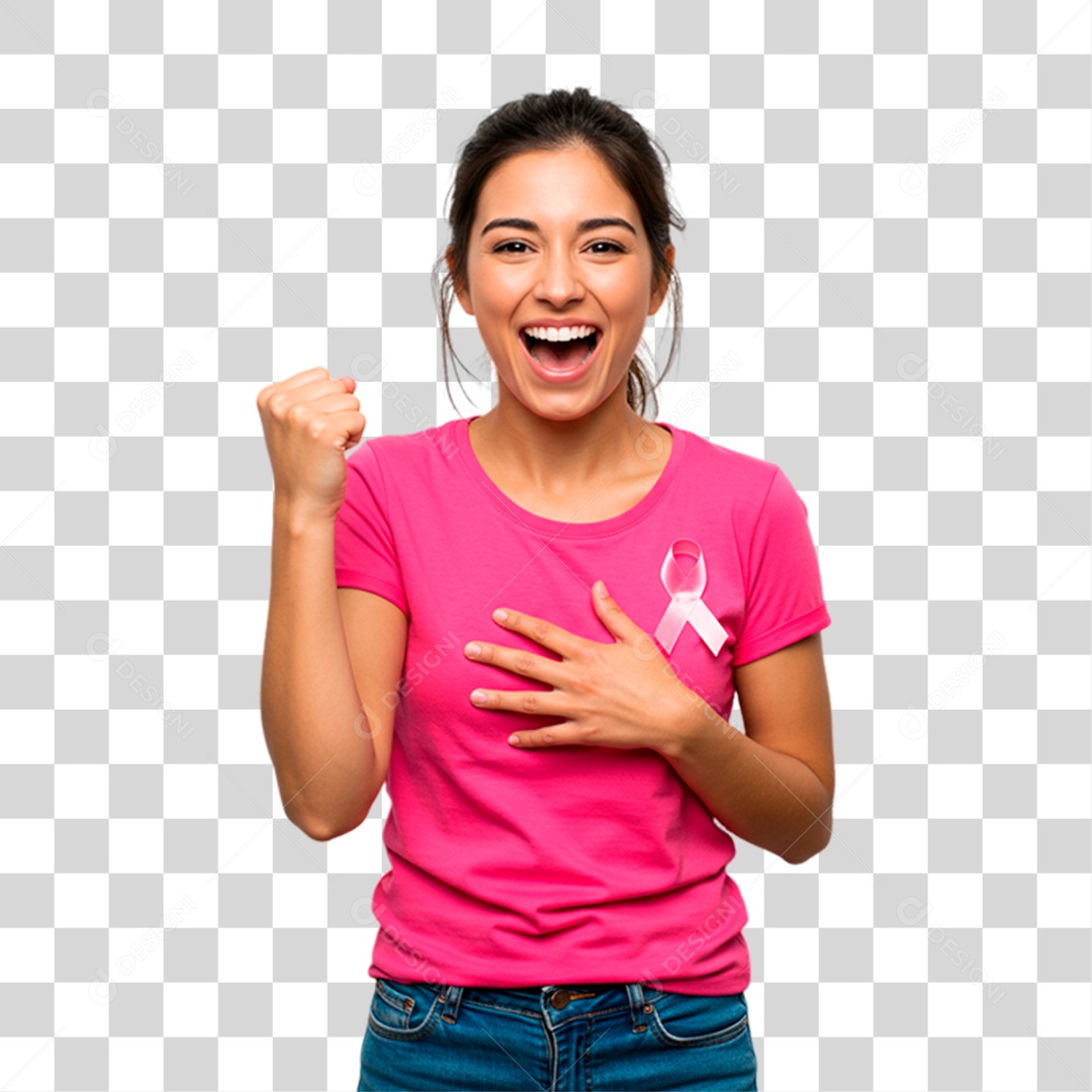 Mulher com Roupa Rosa Conscientização de Outubro Rosa PNG Transparente