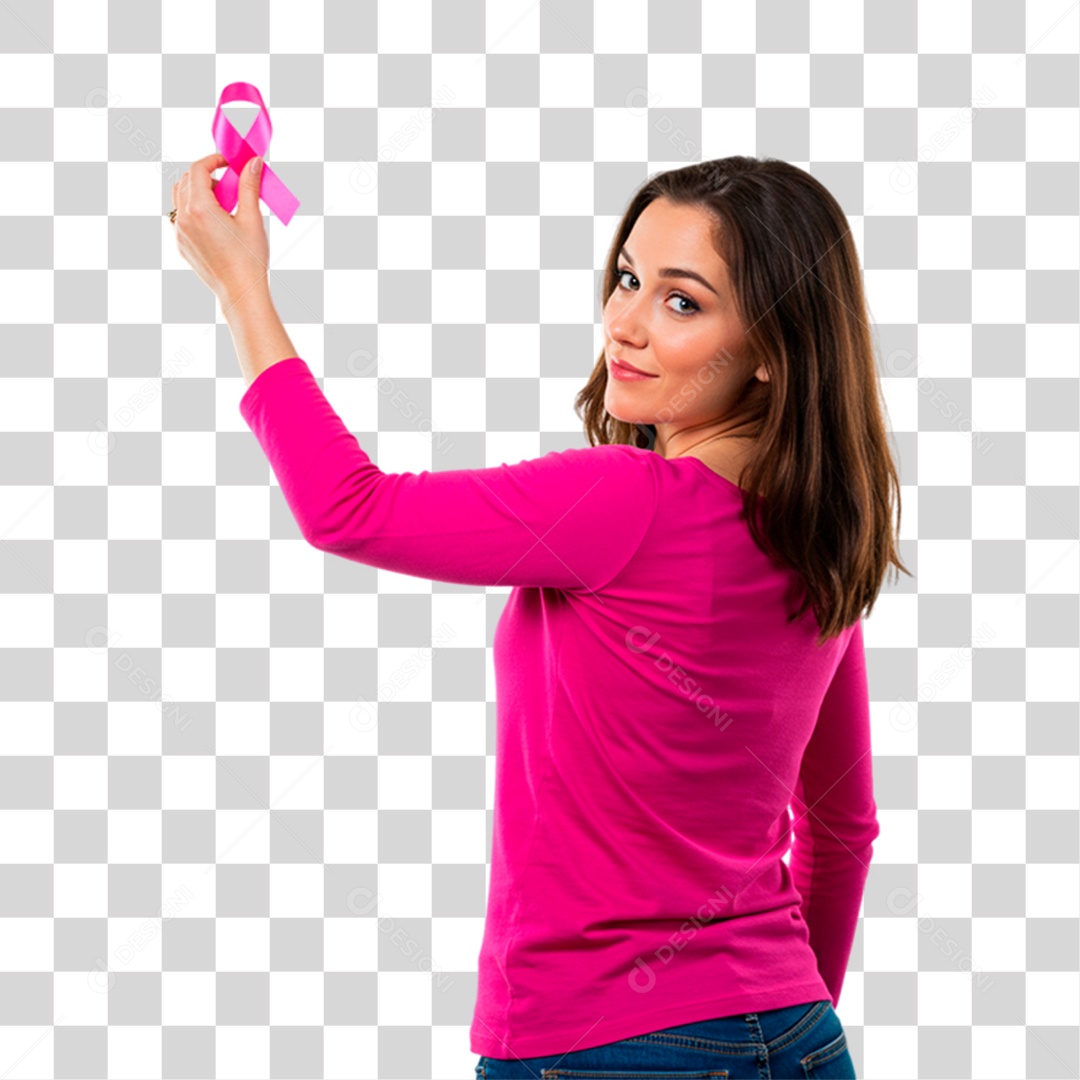 Mulher com Roupa Rosa Conscientização de Outubro Rosa PNG Transparente