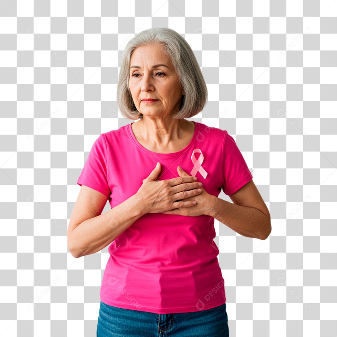 Mulher Idosa com Roupa Rosa Conscientização de Outubro Rosa PNG Transparente