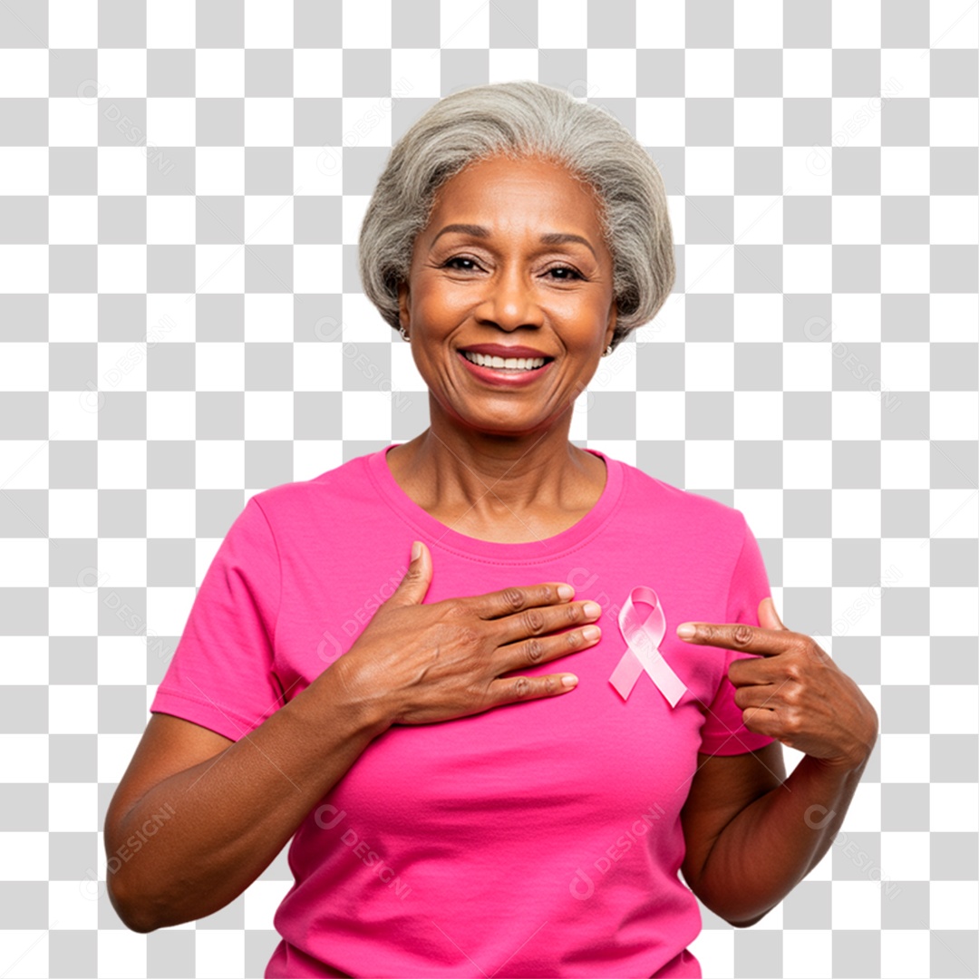 Mulher Idosa com Roupa Rosa Conscientização de Outubro Rosa PNG Transparente