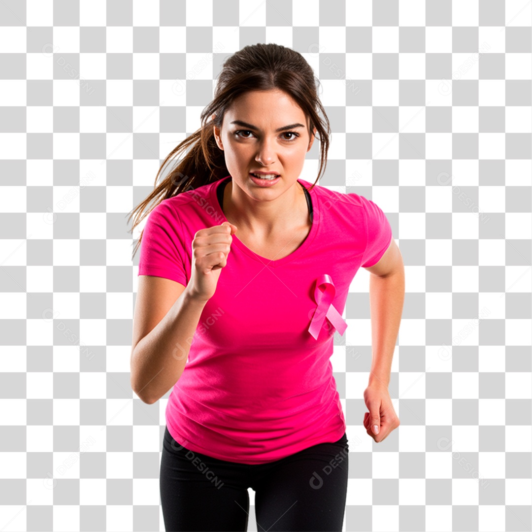 Mulher com Roupa Rosa Conscientização de Outubro Rosa PNG Transparente