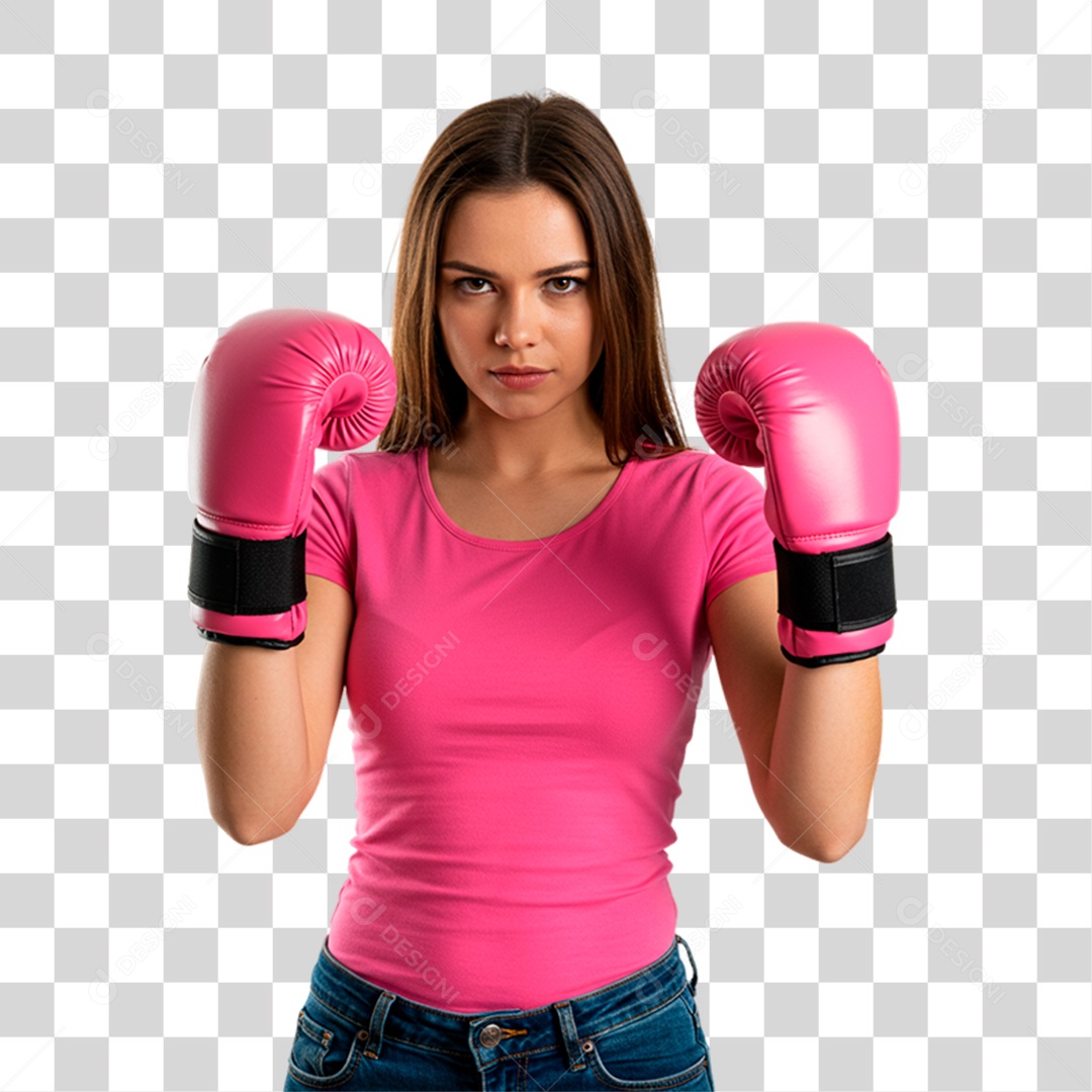 Mulher com Luva Rosa Conscientização de Outubro Rosa PNG Transparente