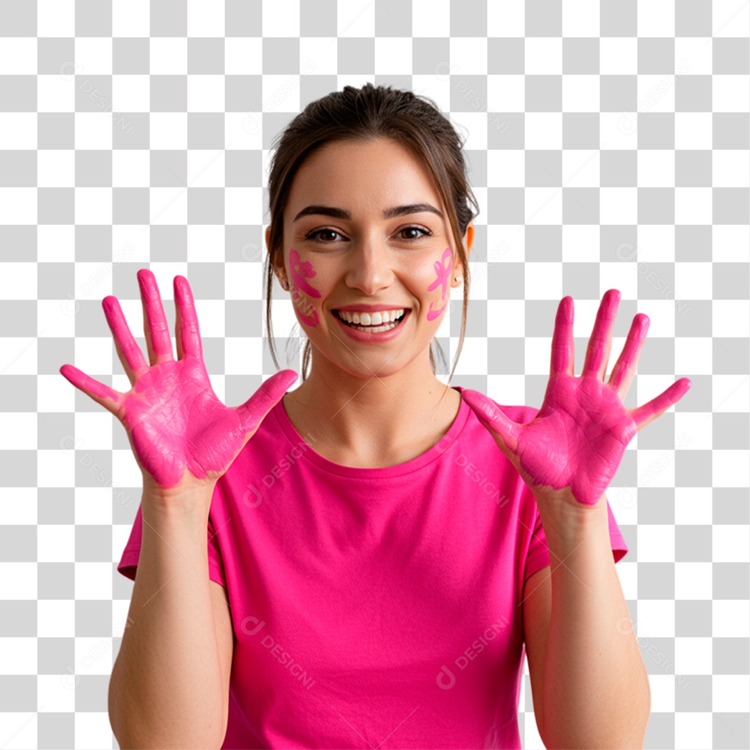 Mulher com Roupa Rosa Conscientização de Outubro Rosa PNG Transparente