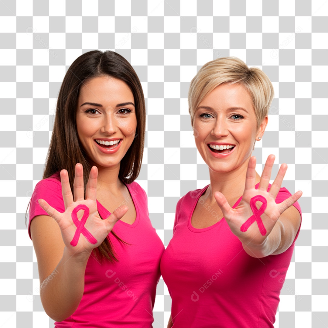 Mulheres com Roupa Rosa Conscientização de Outubro Rosa PNG Transparente