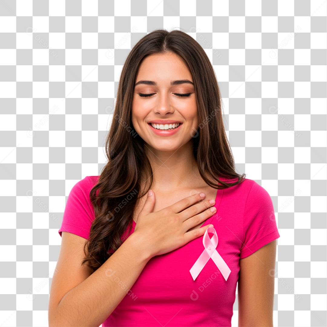 Mulher com Roupa Rosa Conscientização de Outubro Rosa PNG Transparente