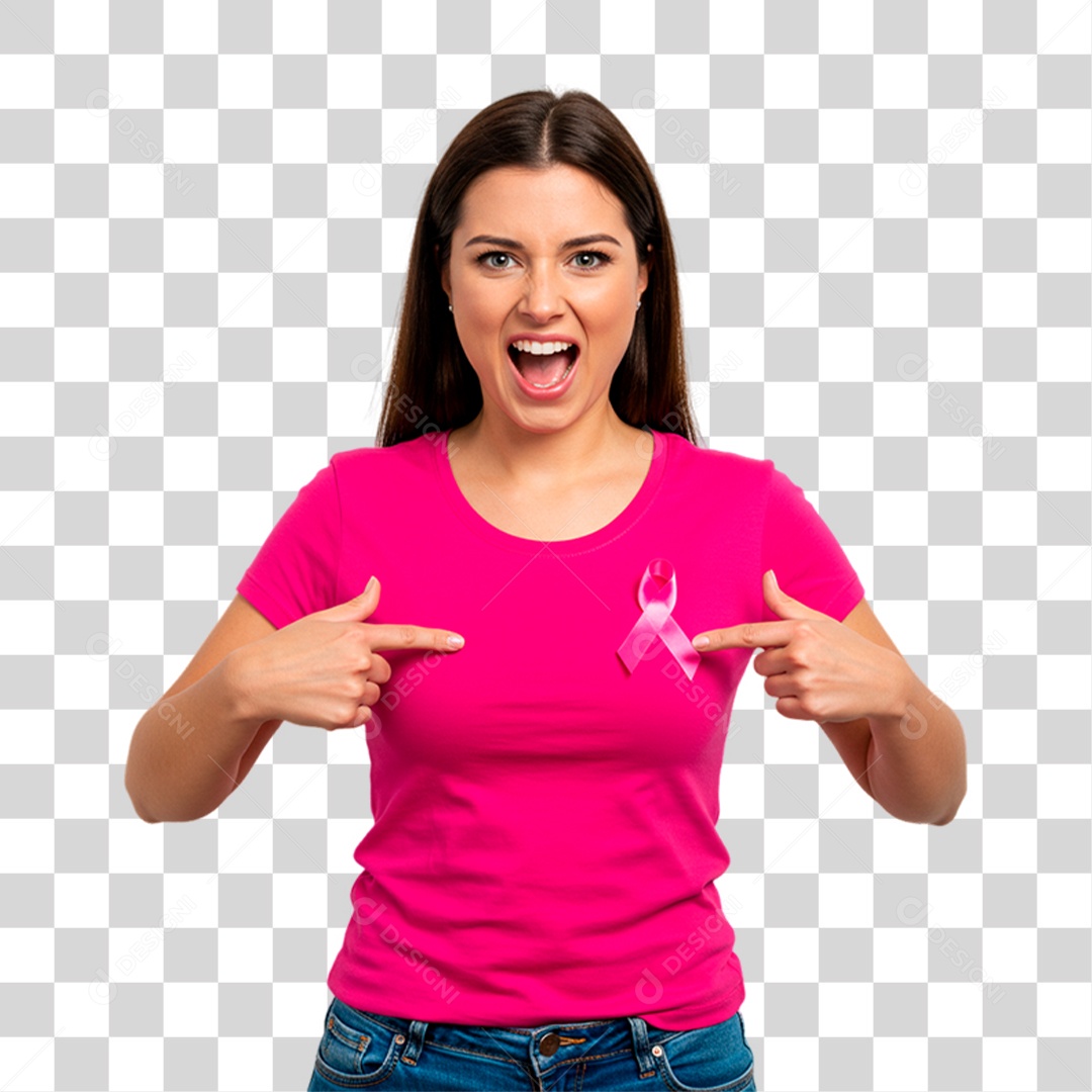Mulher com Roupa Rosa Conscientização de Outubro Rosa PNG Transparente