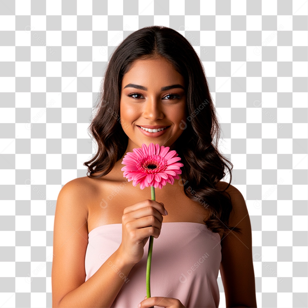 Mulher Segurando Flor Conscientização de Outubro Rosa PNG Transparente