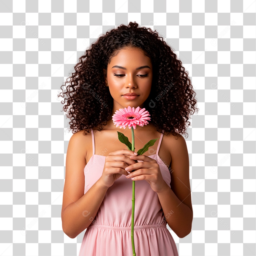 Mulher Segurando Flor Conscientização de Outubro Rosa PNG Transparente