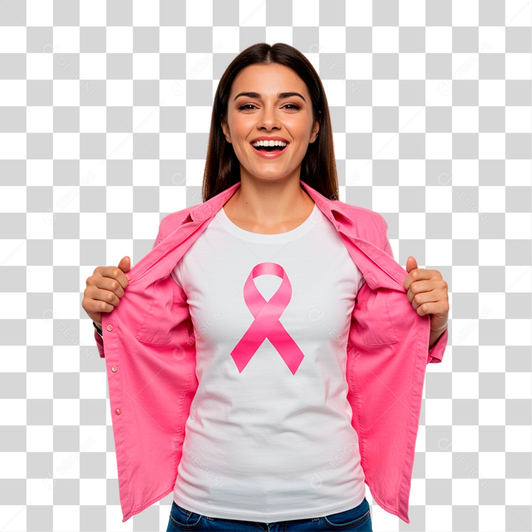 Mulher com Roupa Rosa Conscientização de Outubro Rosa PNG Transparente