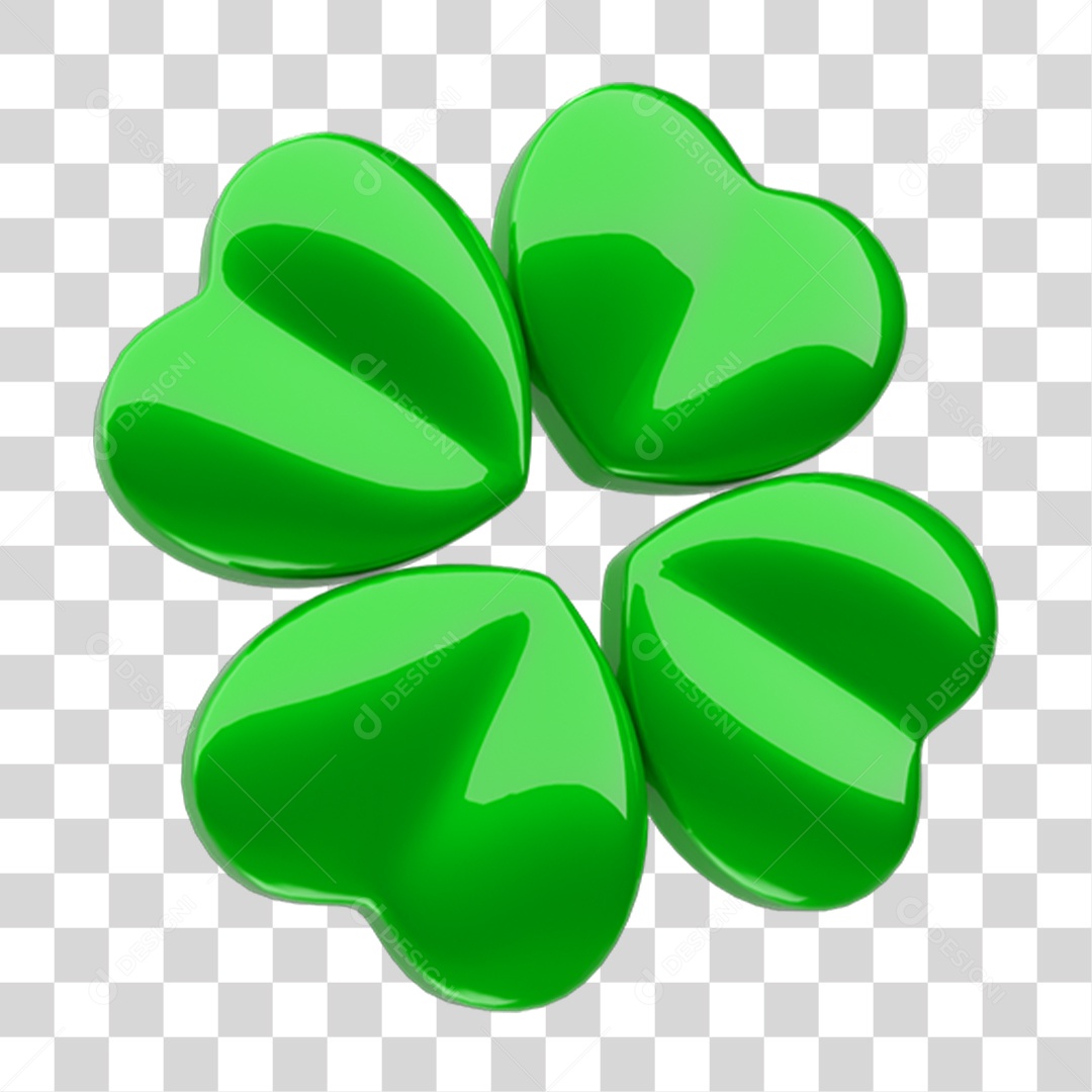 Elemento 3D Trevo de Quatro Folha PNG Transparente
