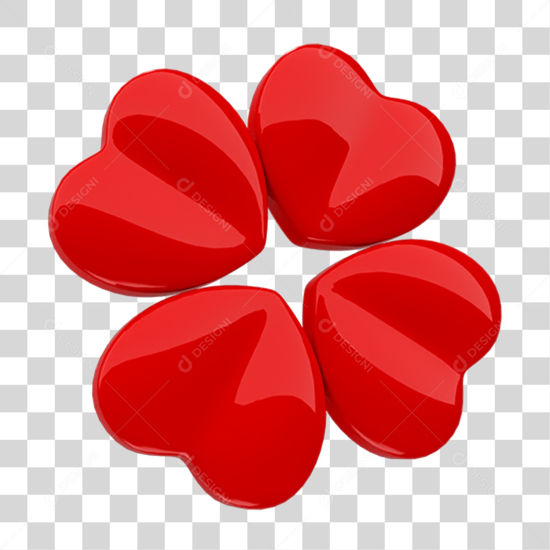 Elemento 3D Trevo de Corações Vermelho PNG Transparente