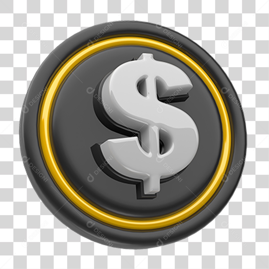 Elemento 3D Cifrão PNG Transparente