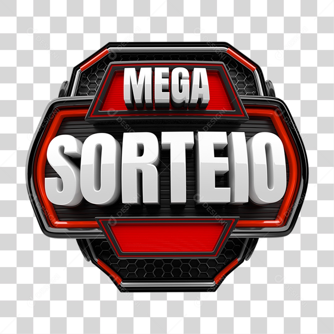 Selo 3D Mega Sorteio para Composição PNG Transparente