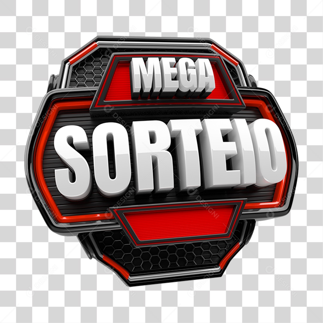 Selo 3D Mega Sorteio para Composição PNG Transparente
