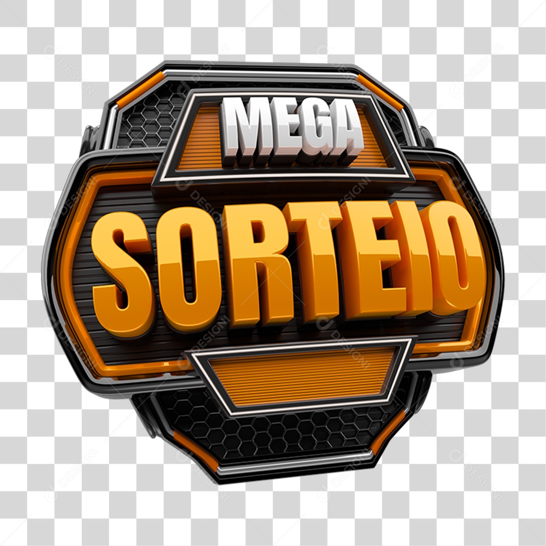 Selo 3D Mega Sorteio para Composição PNG Transparente