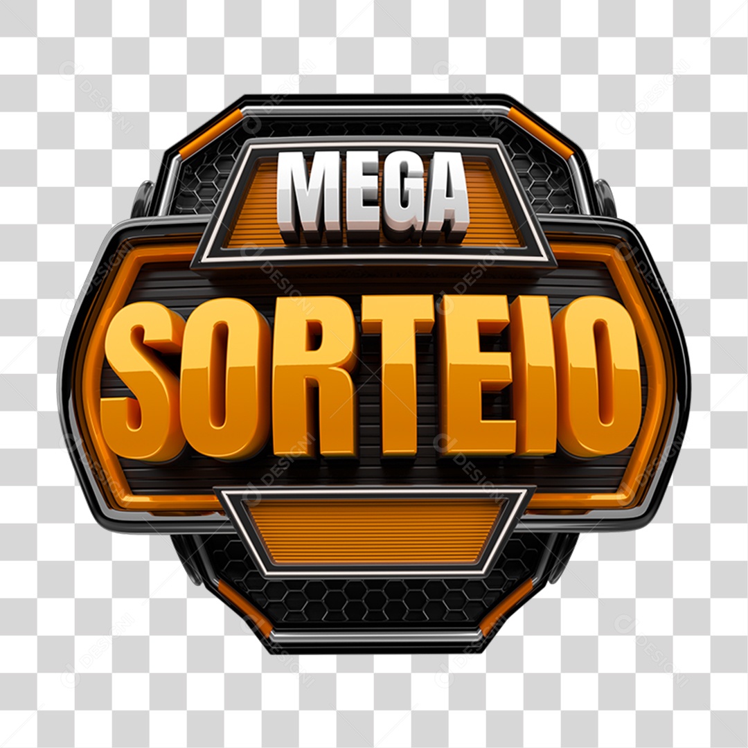 Selo 3D Mega Sorteio para Composição PNG Transparente