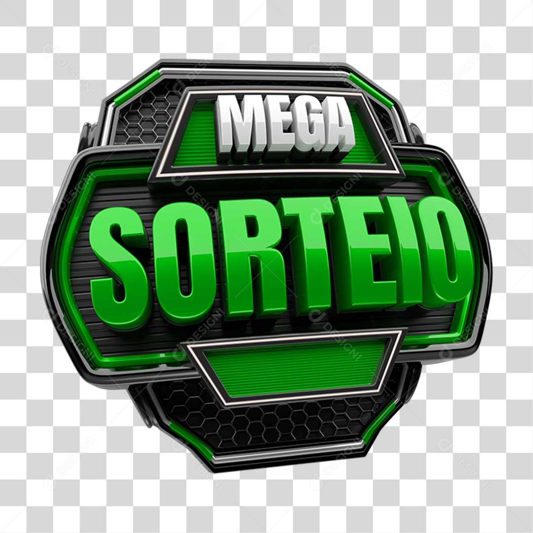 Selo 3D Mega Sorteio para Composição PNG Transparente