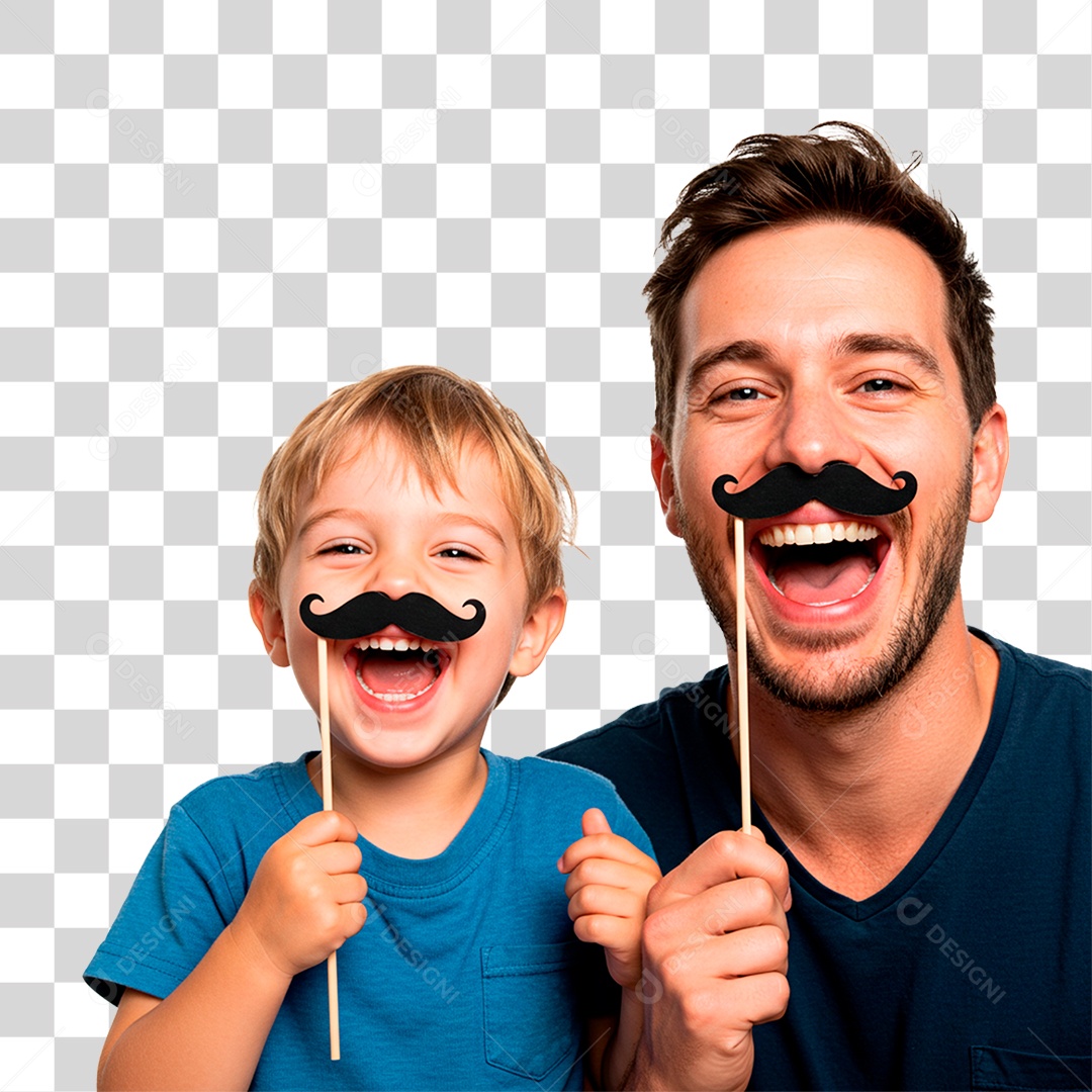 Pai e Filho com Bigode Falso PNG Transparente