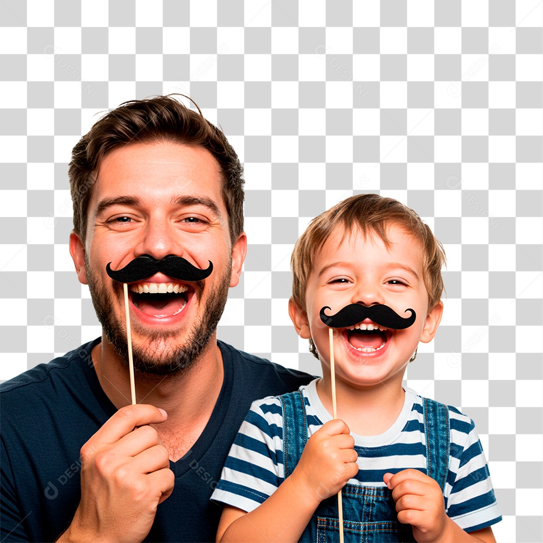 Pai e Filho com Bigode Falso PNG Transparente