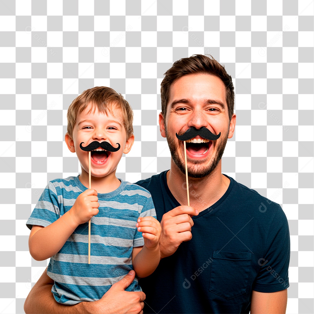 Pai e Filho com Bigode Falso PNG Transparente