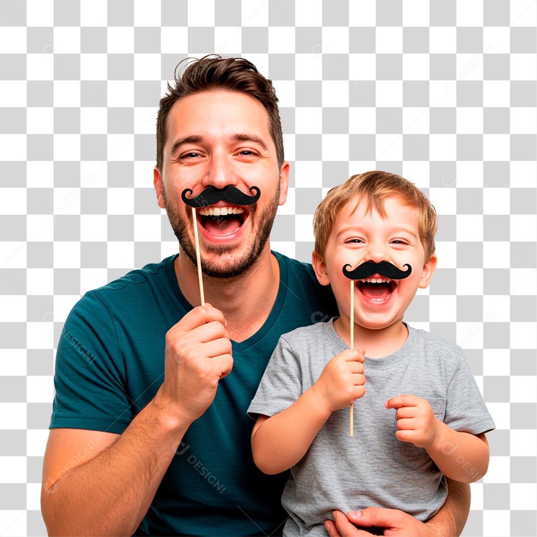 Pai e Filho com Bigode Falso PNG Transparente