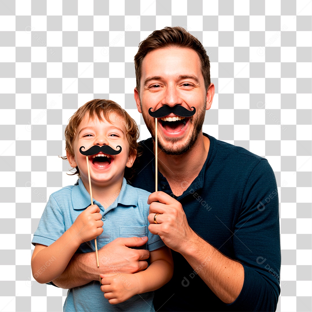 Pai e Filho com Bigode Falso PNG Transparente
