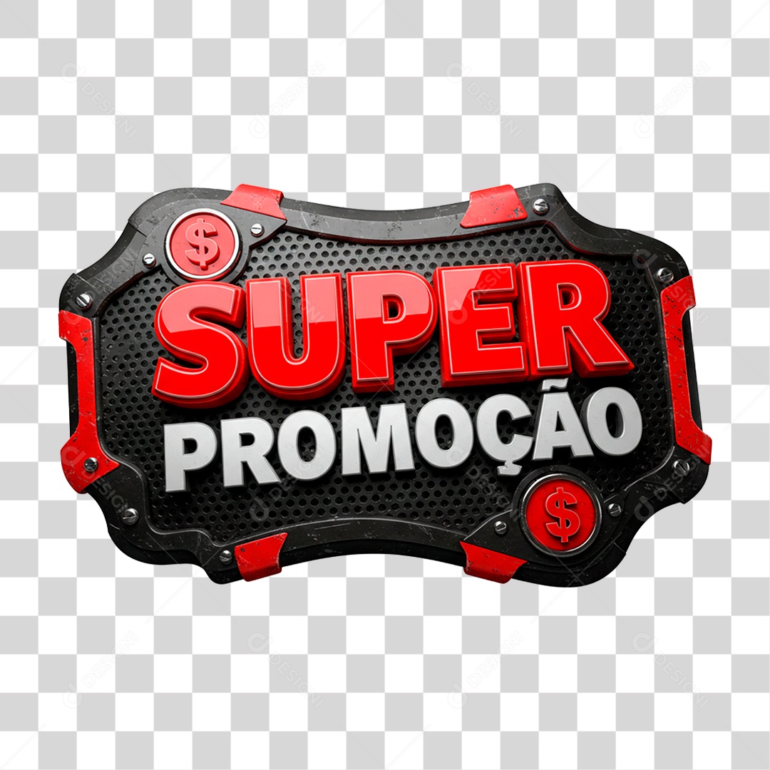 Selo 3D Super Promoção para Composição PNG Transparente