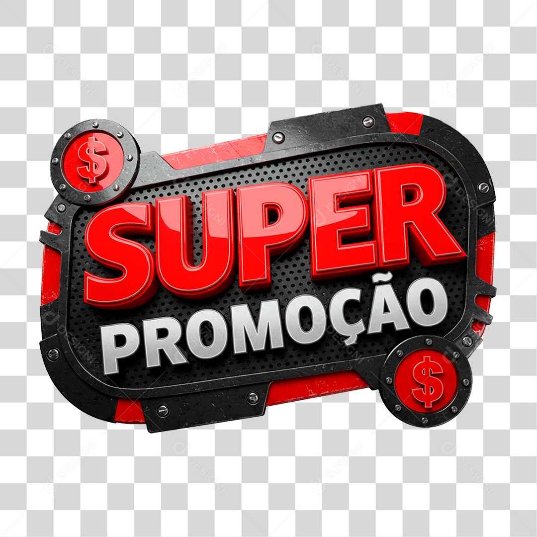 Selo 3D Super Promoção para Composição PNG Transparente
