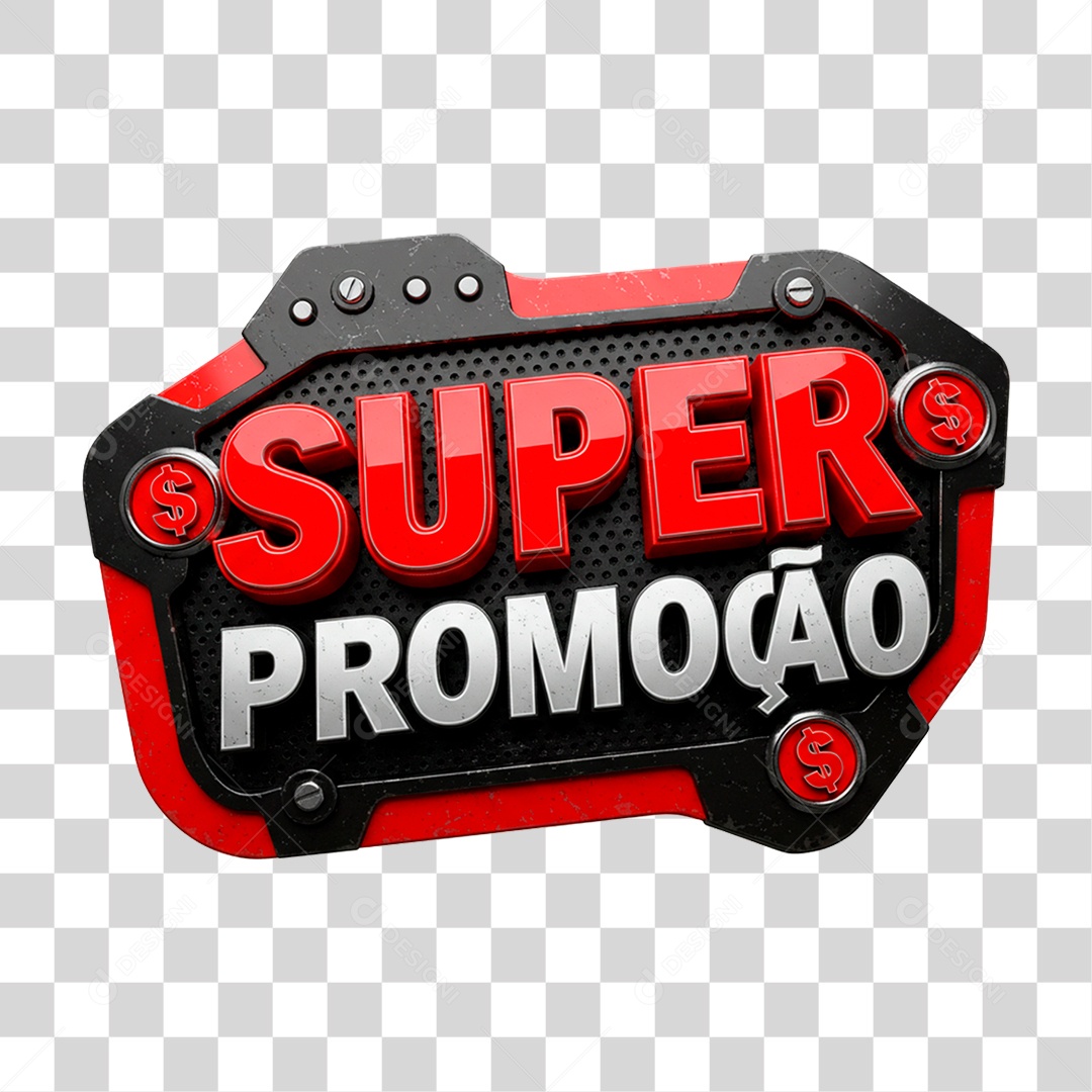 Selo 3D Super Promoção para Composição PNG Transparente