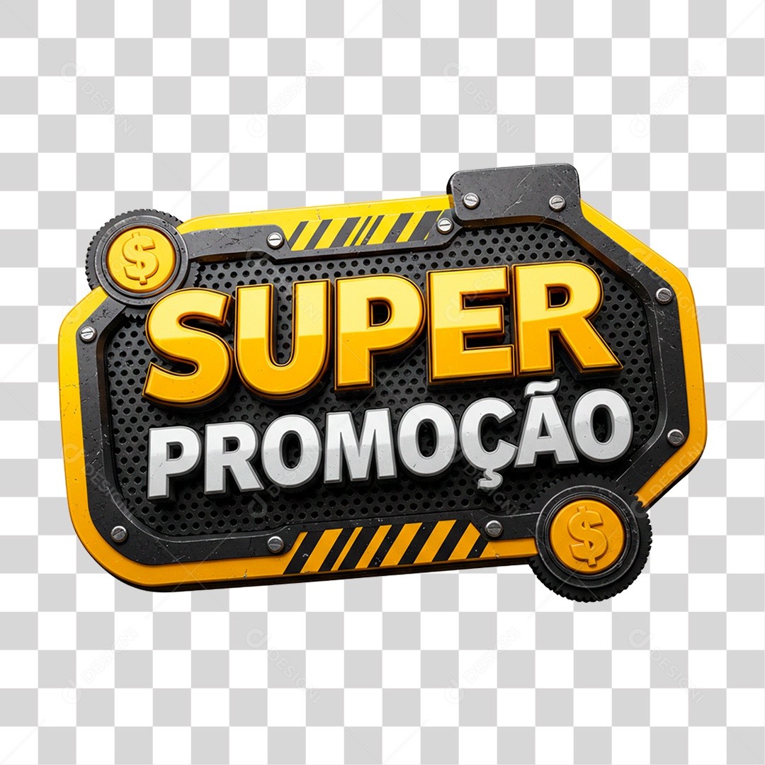 Selo 3D Super Promoção para Composição PNG Transparente
