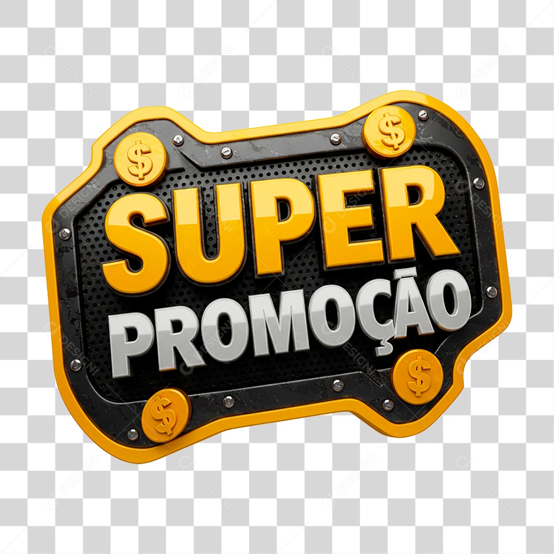 Selo 3D Super Promoção para Composição PNG Transparente
