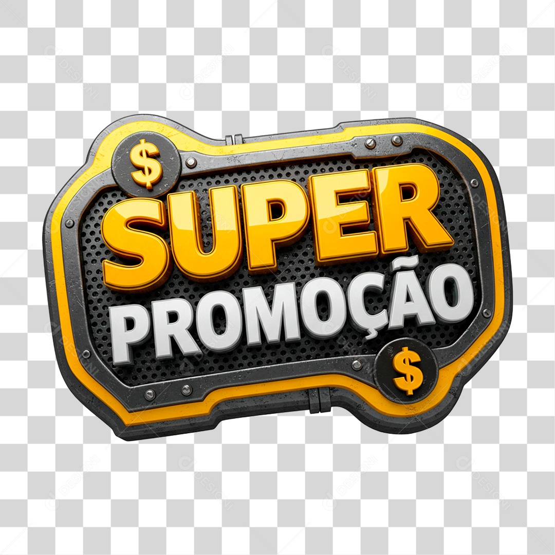 Selo 3D Super Promoção para Composição PNG Transparente