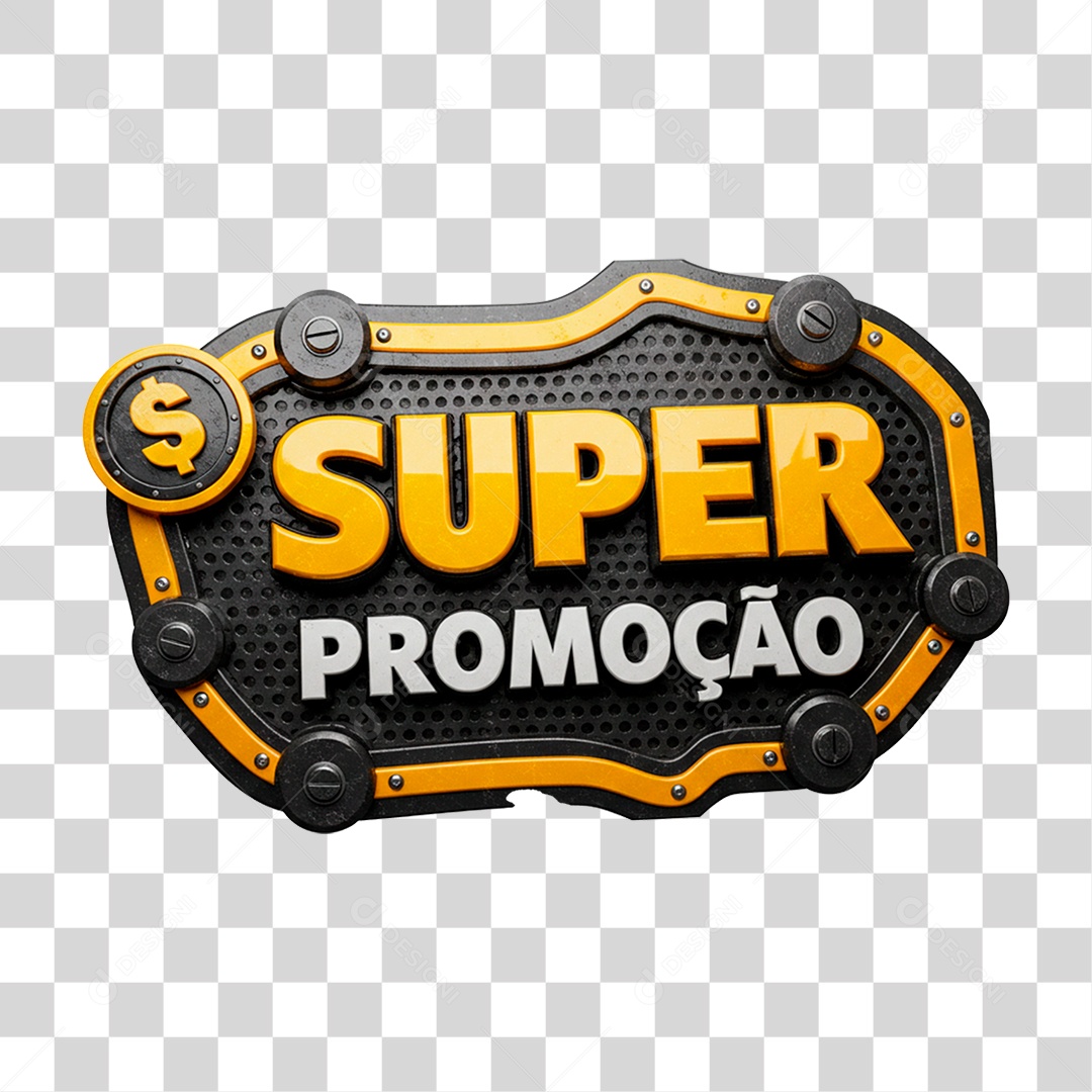 Selo 3D Super Promoção para Composição PNG Transparente
