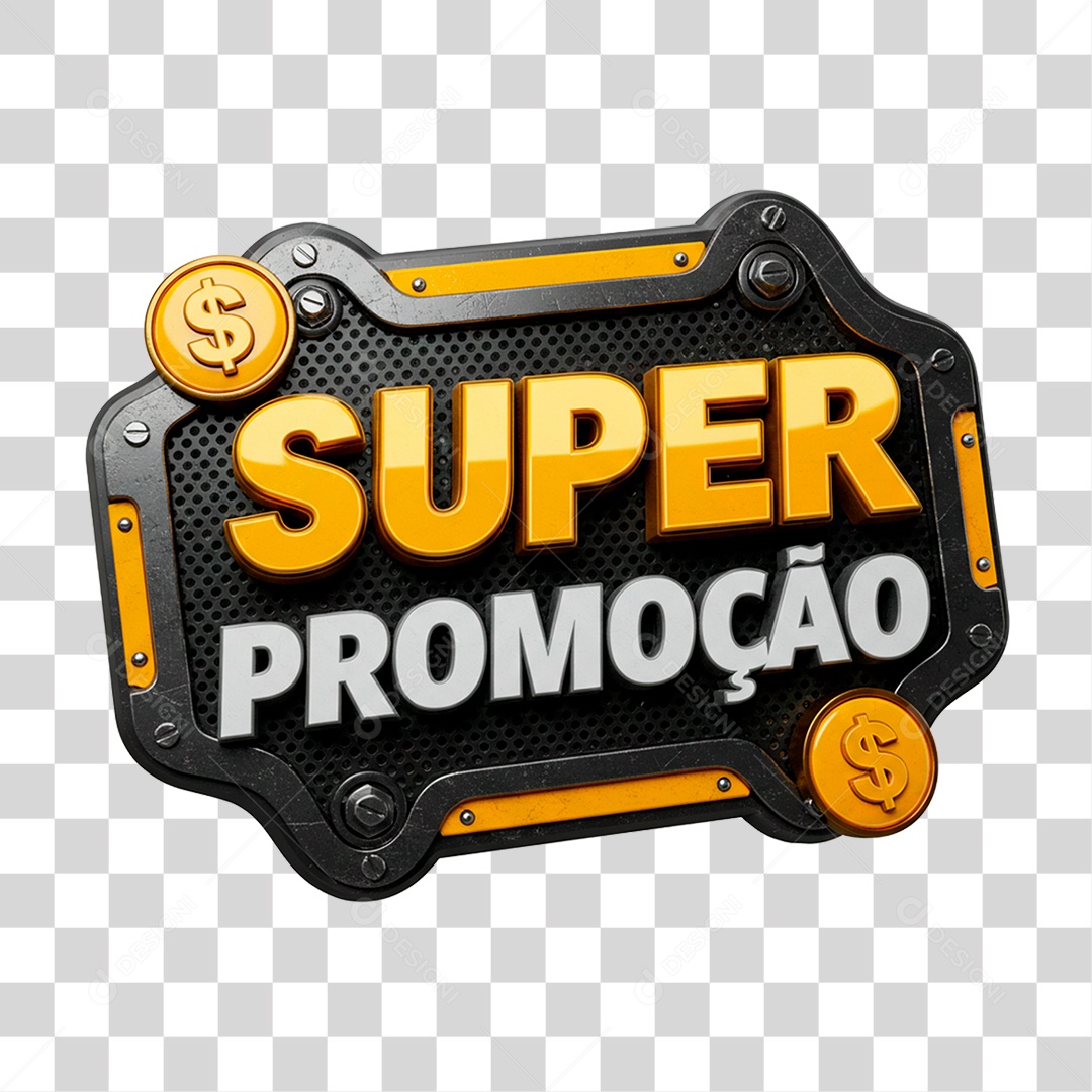 Selo 3D Super Promoção para Composição PNG Transparente