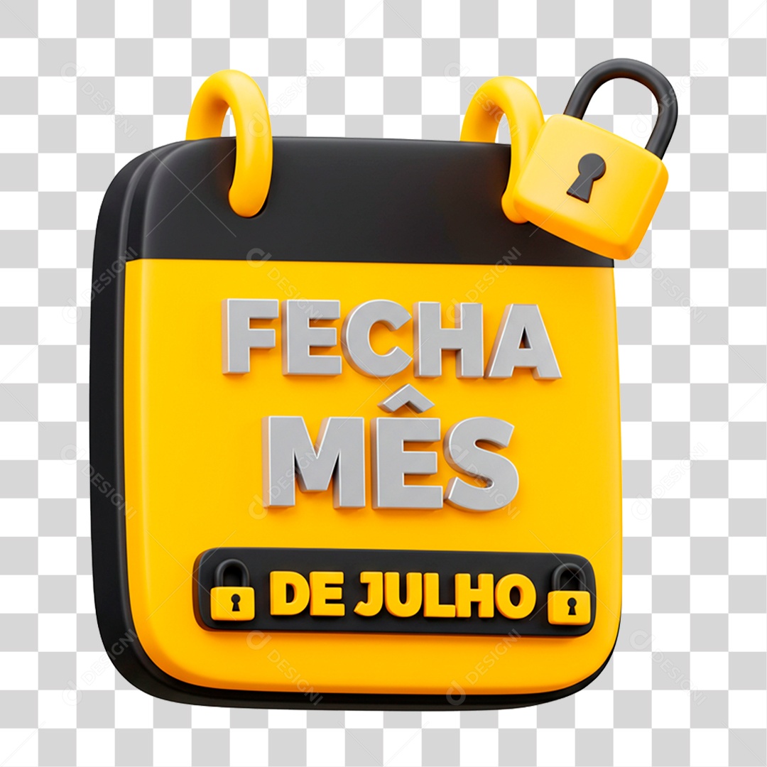 Selo 3D Fecha Mês de Julho Para Composição PNG Transparente