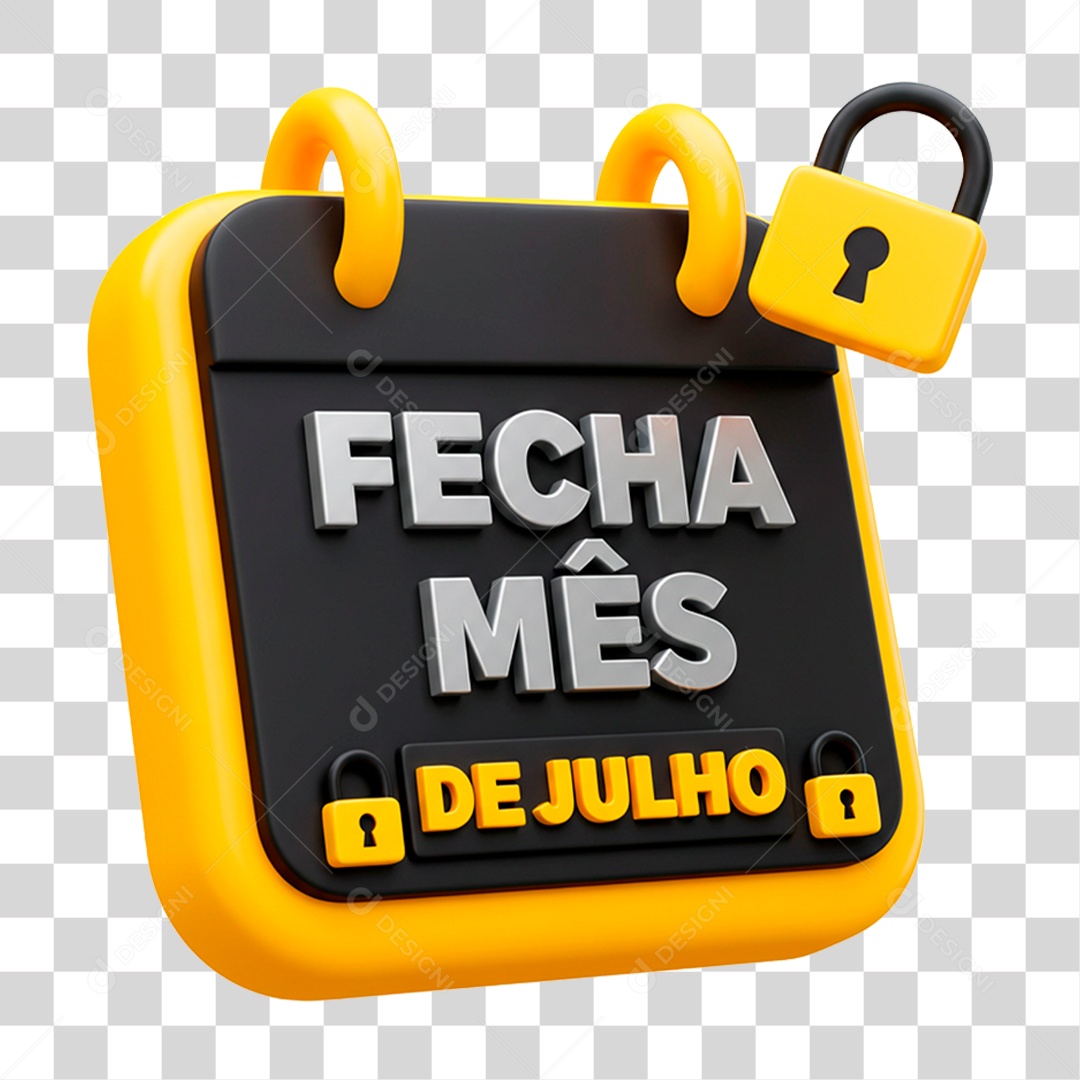 Selo 3D Fecha Mês de Julho Para Composição PNG Transparente