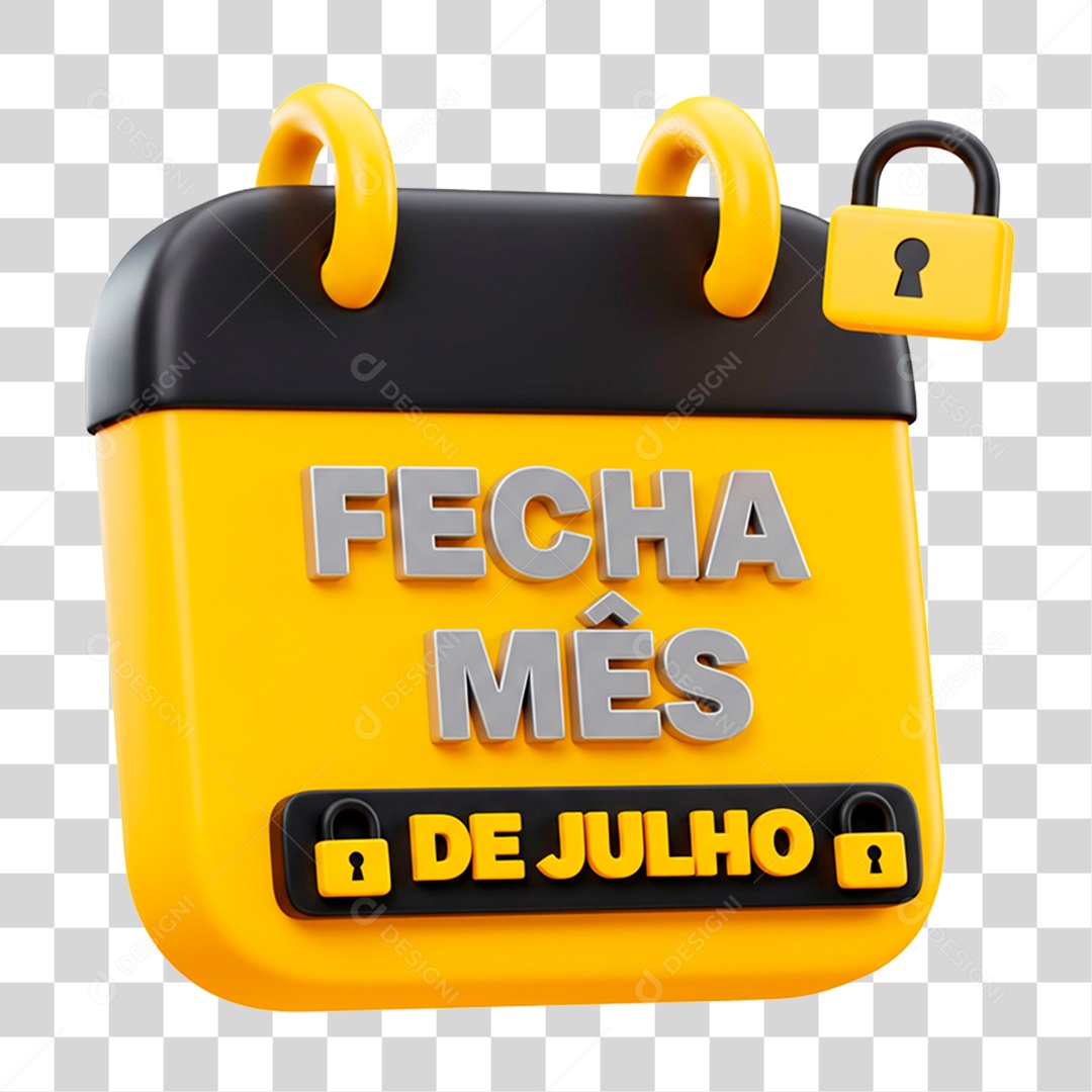 Selo 3D Fecha Mês de Julho Para Composição PNG Transparente