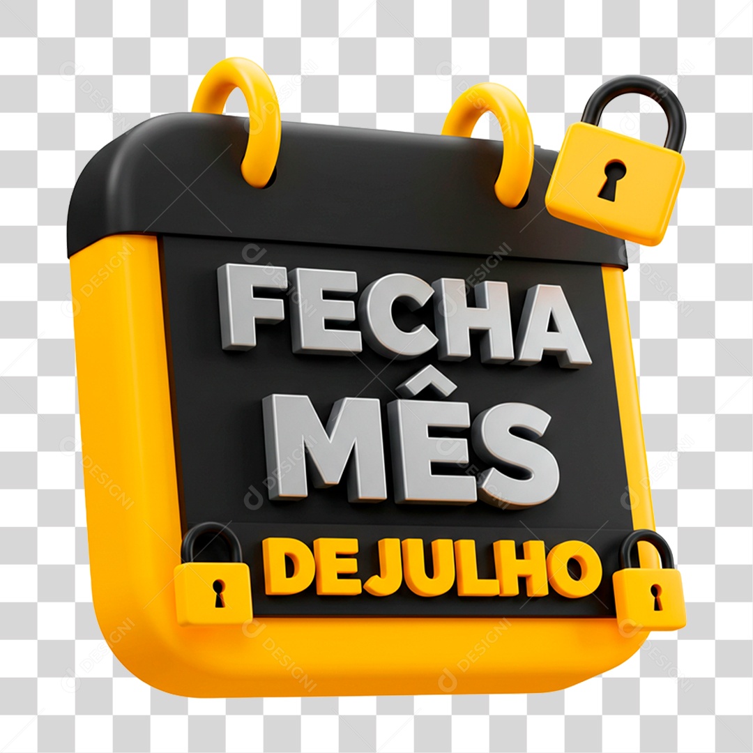 Selo 3D Fecha Mês de Julho Para Composição PNG Transparente
