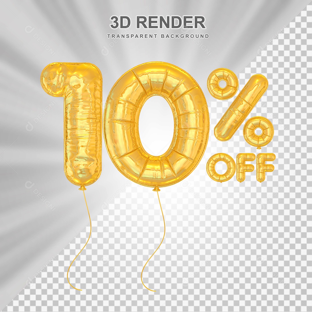 Elemento 3D Balão Amarelo de Número 10% para Composição PSD